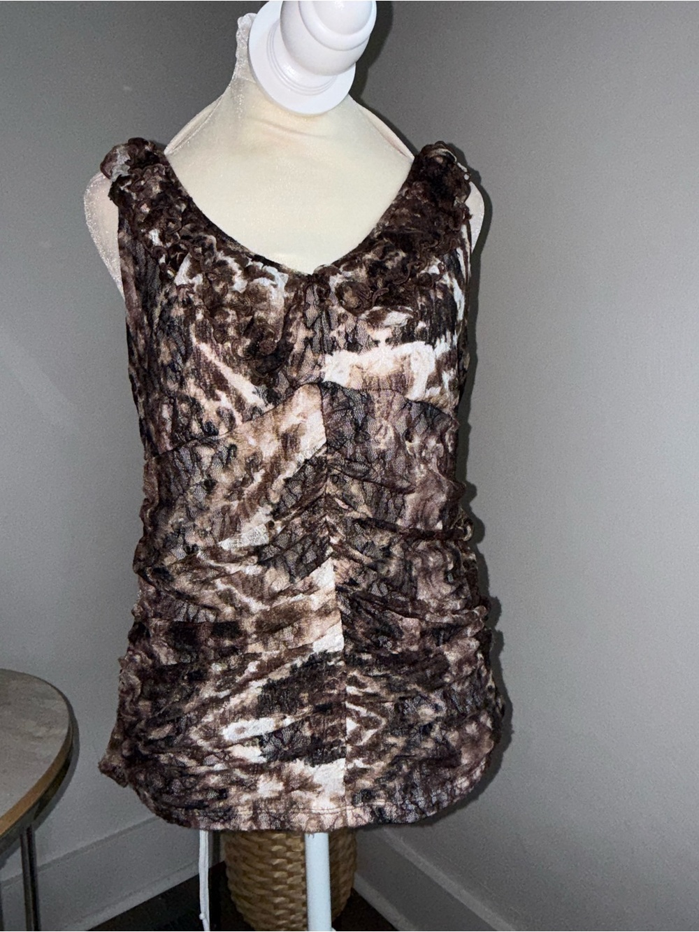 AGB Brown and Cream Crinkle Ruched Sleeveless Camisole